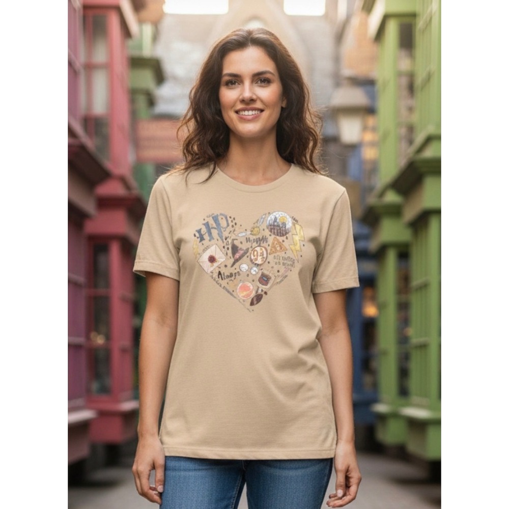 Bella Canvas Harry Potter Wizarding World Heart Graphic Tee Tan Small